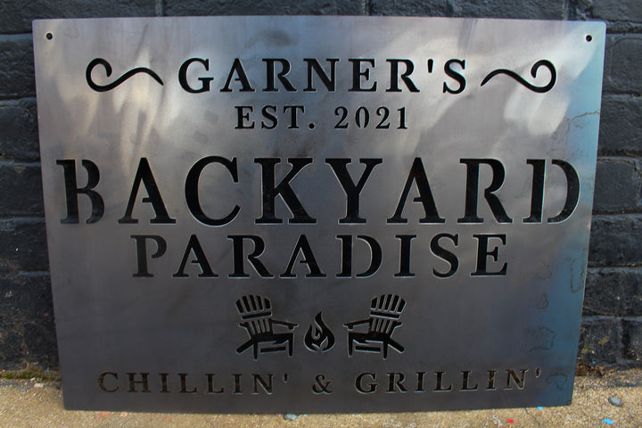Backyard Paradise Metal Sign - Custom Backyard Sign - Personalized Home Decor - Backyard Decor - Custom Metal Signs - Outdoor Signs