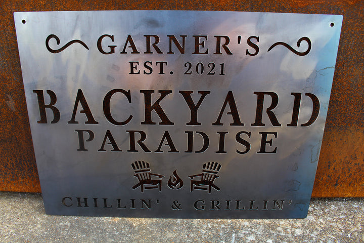 Backyard Paradise Metal Sign - Custom Backyard Sign - Personalized Home Decor - Backyard Decor - Custom Metal Signs - Outdoor Signs
