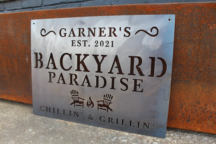 Backyard Paradise Metal Sign - Custom Backyard Sign - Personalized Home Decor - Backyard Decor - Custom Metal Signs - Outdoor Signs