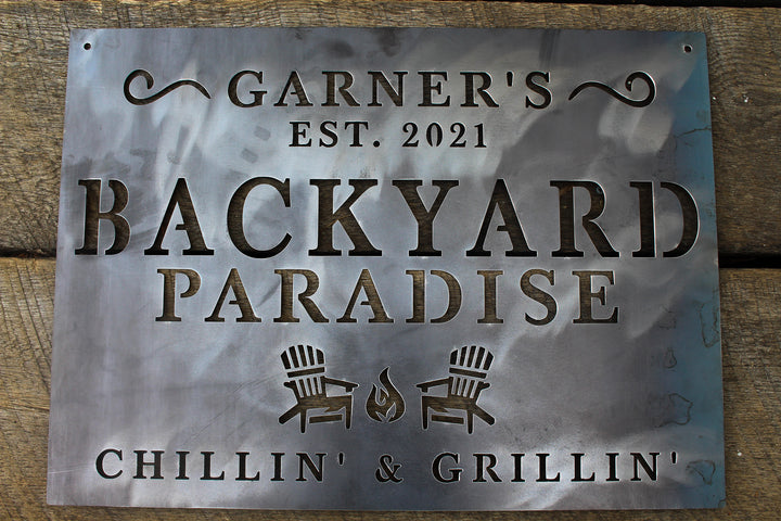 Backyard Paradise Metal Sign - Custom Backyard Sign - Personalized Home Decor - Backyard Decor - Custom Metal Signs - Outdoor Signs