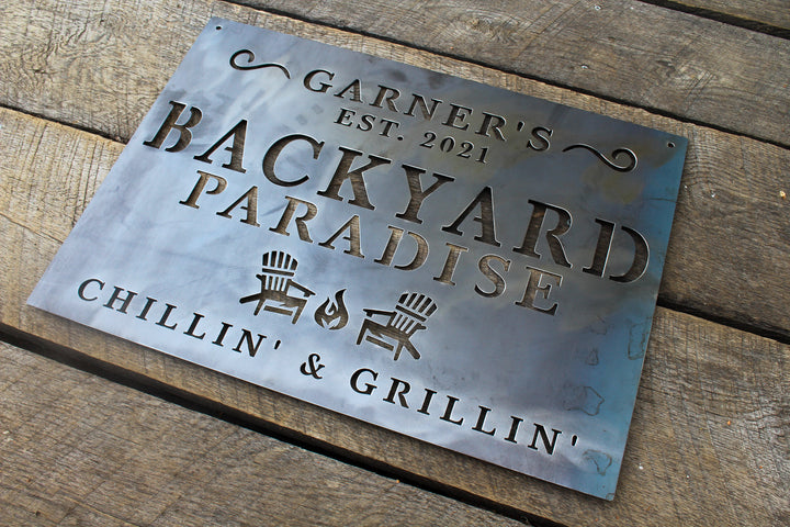 Backyard Paradise Metal Sign - Custom Backyard Sign - Personalized Home Decor - Backyard Decor - Custom Metal Signs - Outdoor Signs