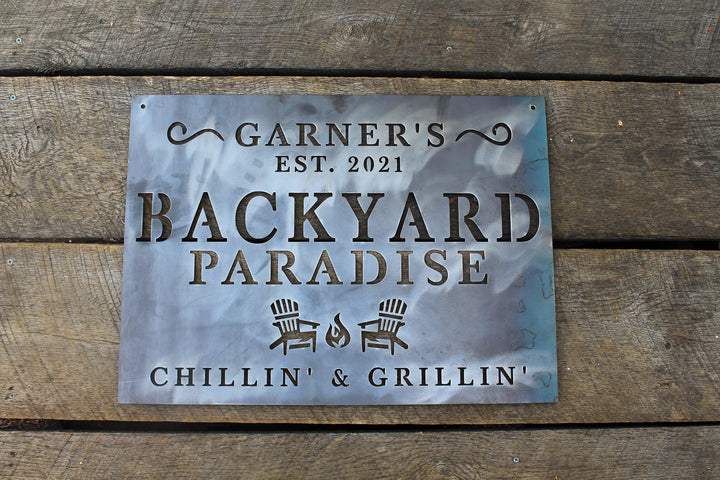 Backyard Paradise Metal Sign - Custom Backyard Sign - Personalized Home Decor - Backyard Decor - Custom Metal Signs - Outdoor Signs