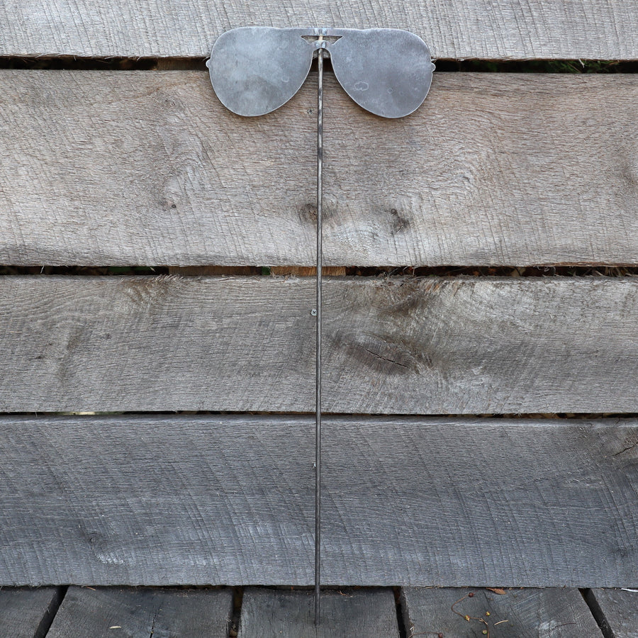 Raw Steel Sunglasses Yard Stake - Fourth of July Garden Art Marker - Metal Aviator Glasses Summer Lawn Decor