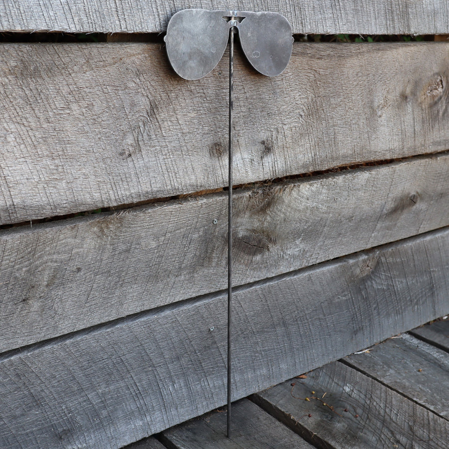 Raw Steel Sunglasses Yard Stake - Fourth of July Garden Art Marker - Metal Aviator Glasses Summer Lawn Decor