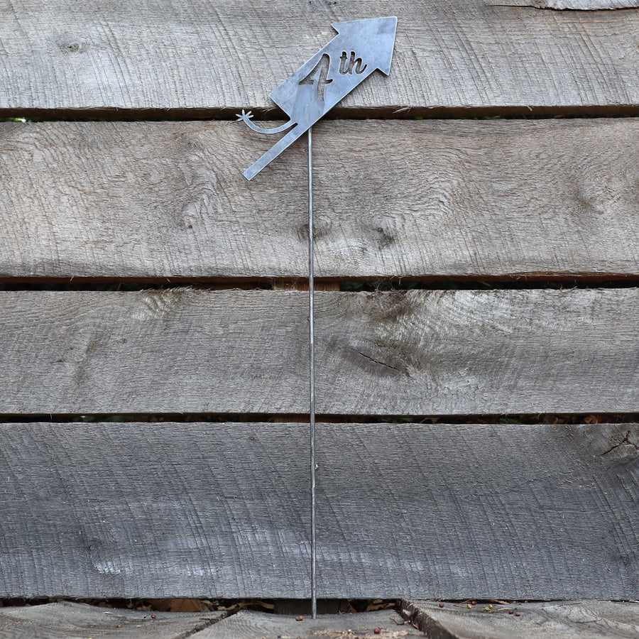 Raw Steel July 4th Firework Yard Stake - Fourth of July Garden Art Marker - Metal Summer Lawn Decor