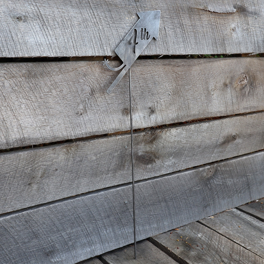 Raw Steel July 4th Firework Yard Stake - Fourth of July Garden Art Marker - Metal Summer Lawn Decor