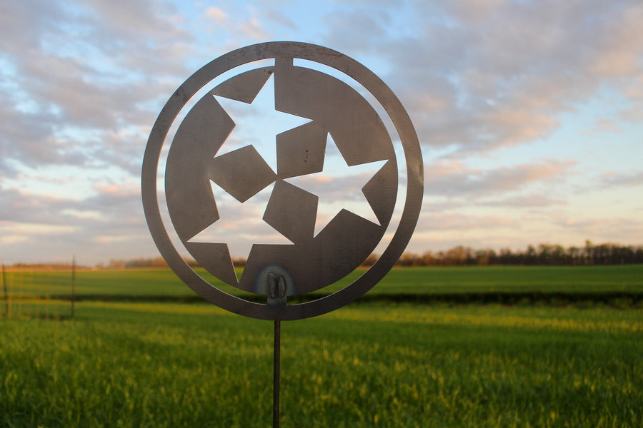 Tennessee Tri-Star Metal Garden Stake - Nashville Knoxville Chattanooga Memphis - Lawn Decor - Unique Tennessee Garden Art - Free Shipping