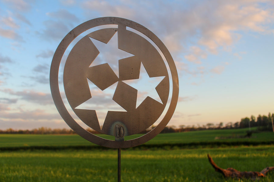 Tennessee Tri-Star Metal Garden Stake - Nashville Knoxville Chattanooga Memphis - Lawn Decor - Unique Tennessee Garden Art - Free Shipping