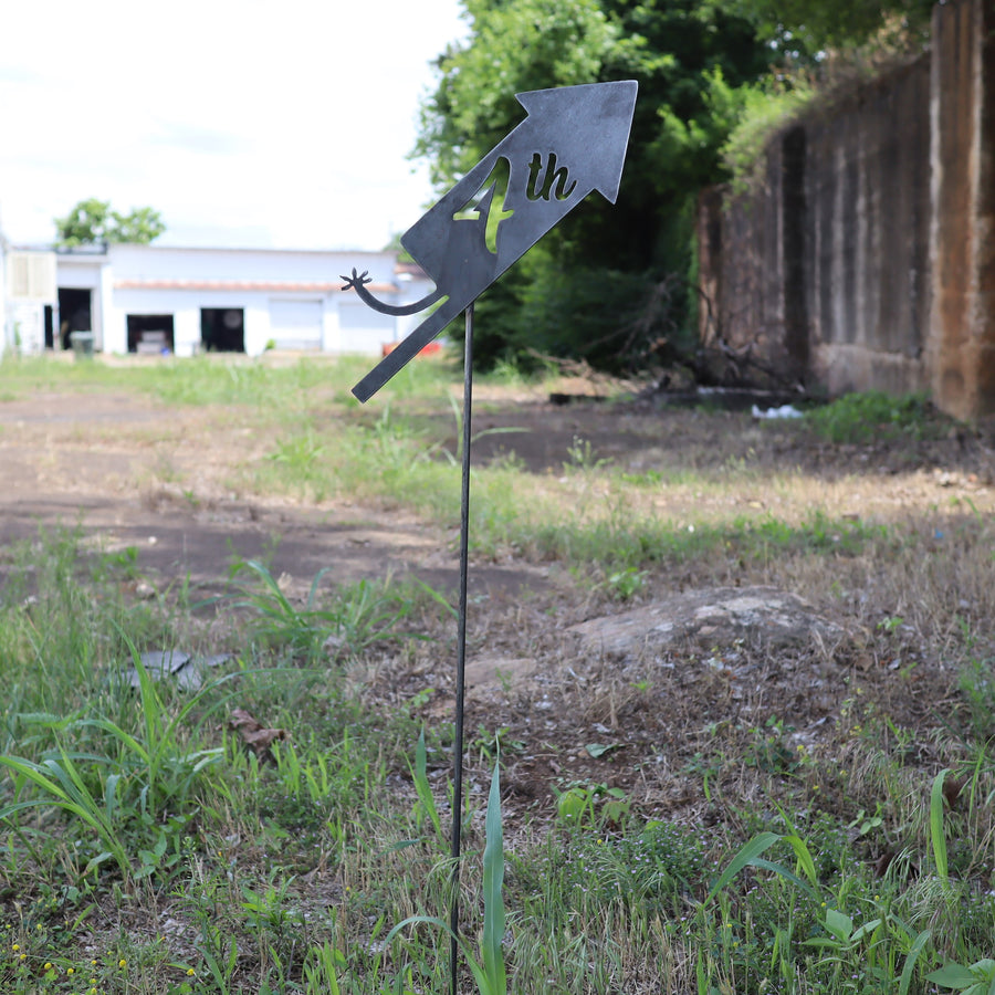 Raw Steel July 4th Firework Yard Stake - Fourth of July Garden Art Marker - Metal Summer Lawn Decor