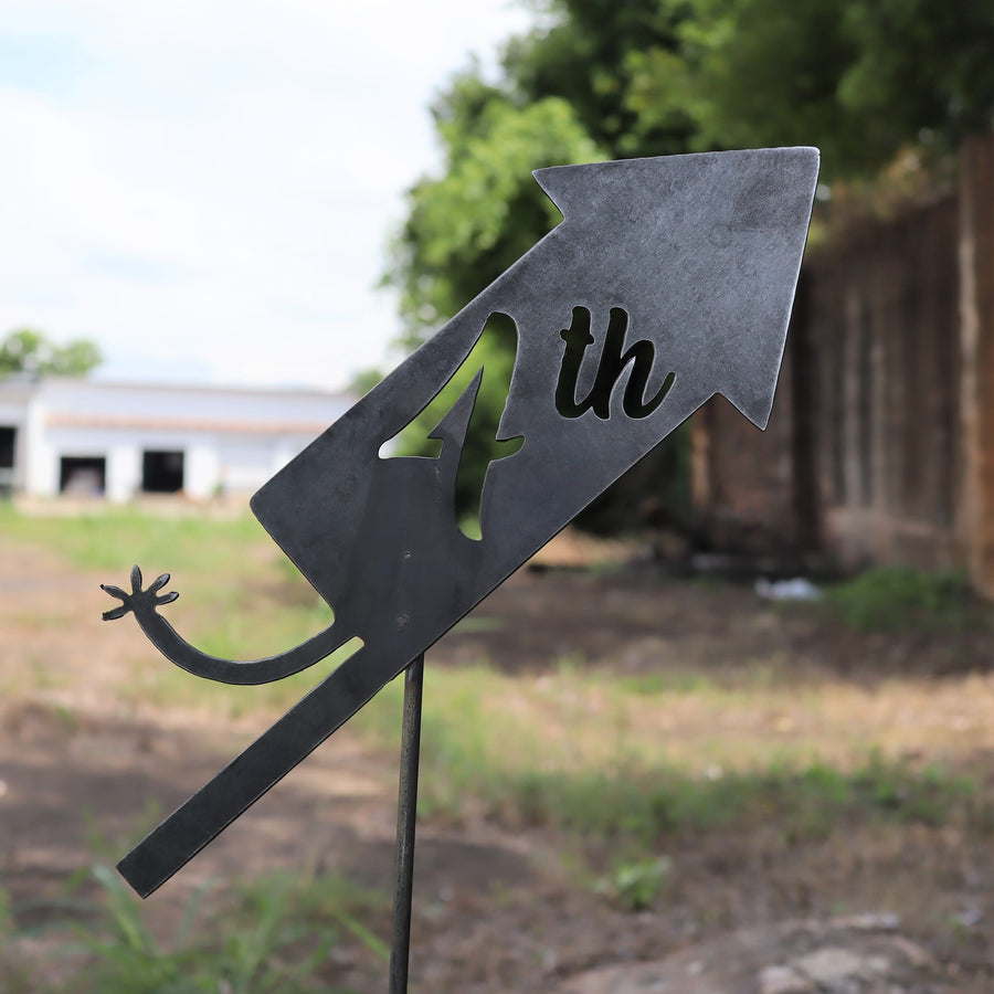 Raw Steel July 4th Firework Yard Stake - Fourth of July Garden Art Marker - Metal Summer Lawn Decor