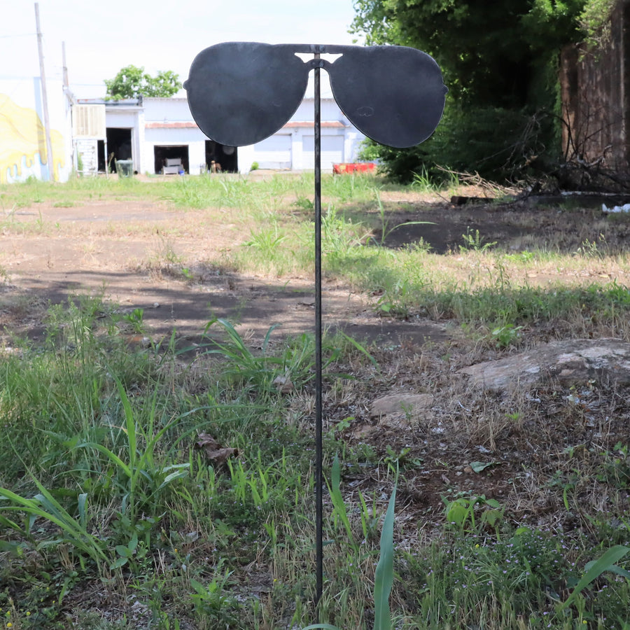 Raw Steel Sunglasses Yard Stake - Fourth of July Garden Art Marker - Metal Aviator Glasses Summer Lawn Decor