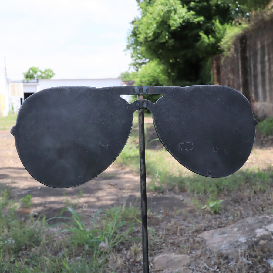Raw Steel Sunglasses Yard Stake - Fourth of July Garden Art Marker - Metal Aviator Glasses Summer Lawn Decor