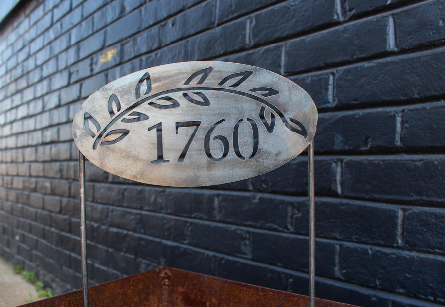 Personalized Address Stake - Custom House Number - Metal Floral Address Sign - Round Oval Address Marker - Planter Decoration