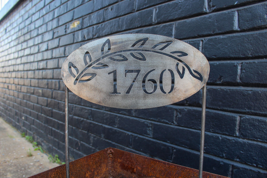 Personalized Address Stake - Custom House Number - Metal Floral Address Sign - Round Oval Address Marker - Planter Decoration