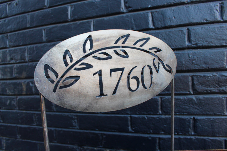 Personalized Address Stake - Custom House Number - Metal Floral Address Sign - Round Oval Address Marker - Planter Decoration