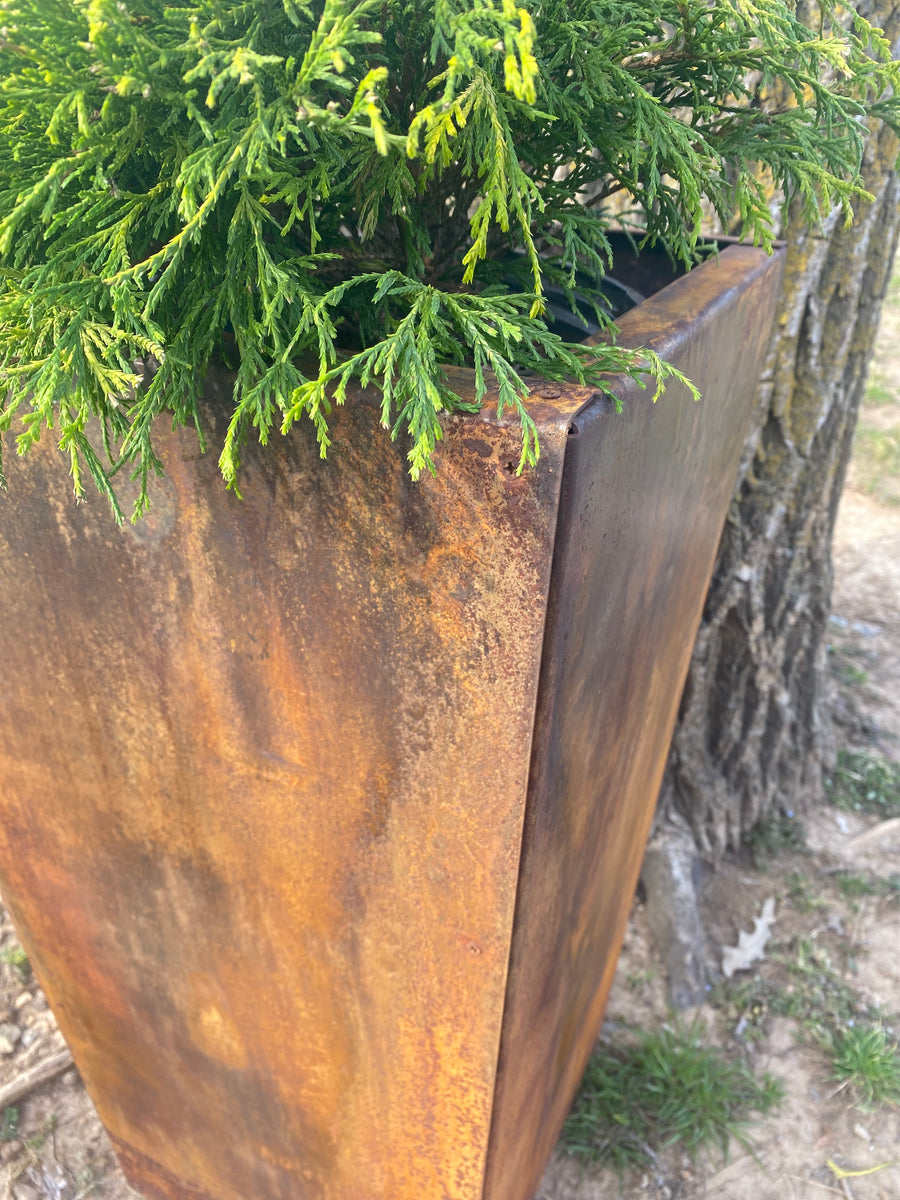 Pedestal Metal Planter - 26" Tall Large Planter - Front Door Decor - Planter Pot - Raw Steel Will Develop Natural Rusty Patina - Minimalist