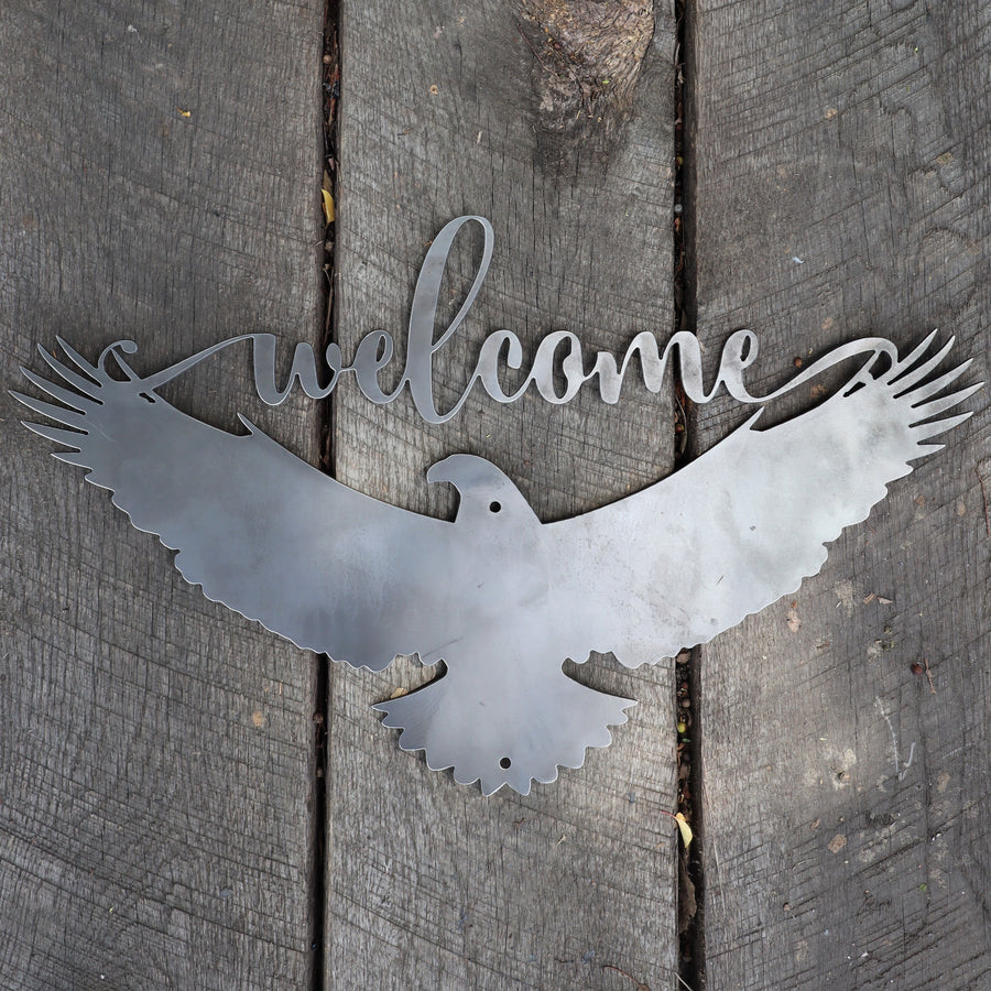 Patriotic Welcome Metal Sign - American Eagle Wall Art - Fourth of July Decor