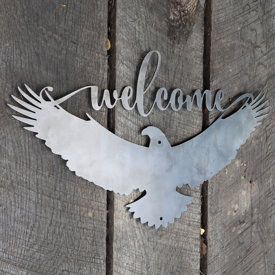Patriotic Welcome Metal Sign - American Eagle Wall Art - Fourth of July Decor