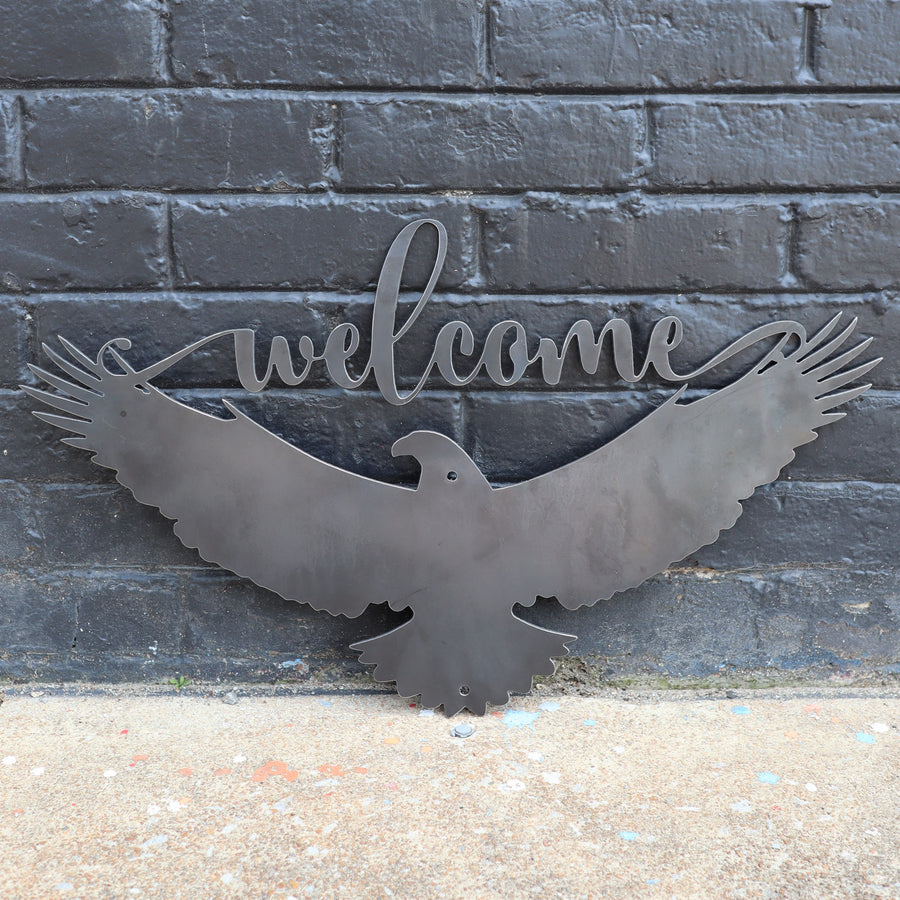Patriotic Welcome Metal Sign - American Eagle Wall Art - Fourth of July Decor