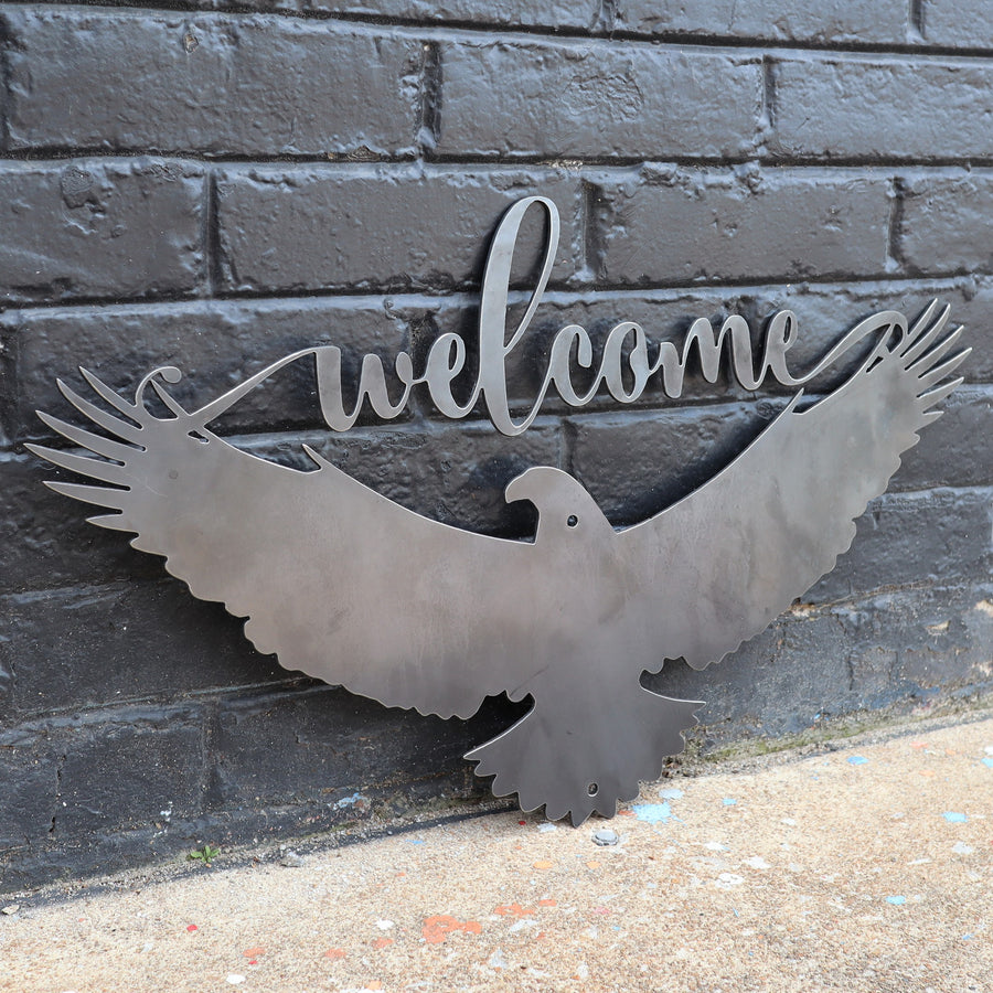 Patriotic Welcome Metal Sign - American Eagle Wall Art - Fourth of July Decor