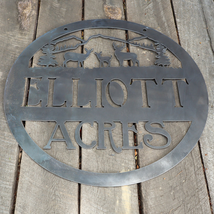 Hanging Metal Woodland Mountain Sign - Personalized Rustic Wilderness Cabin Wall Art