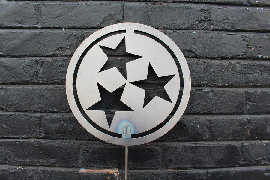 Tennessee Tri-Star Metal Garden Stake - Nashville Knoxville Chattanooga Memphis - Lawn Decor - Unique Tennessee Garden Art - Free Shipping