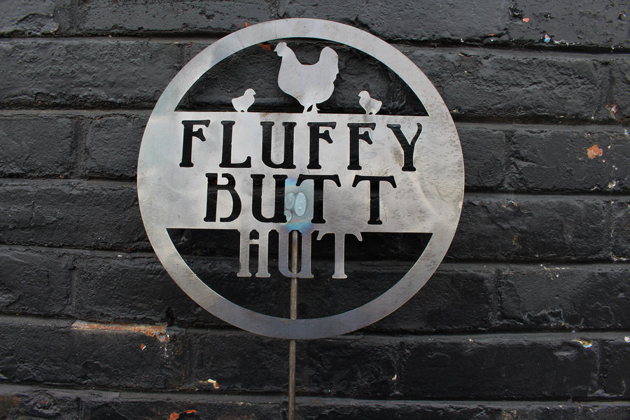 Fluffy Butt Hut - Metal Chicken Coop Garden Stake - Chicken Lawn Decor - Funny Farmhouse Yard Art - Homestead Garden Decor