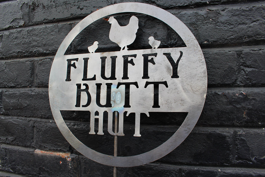 Fluffy Butt Hut - Metal Chicken Coop Garden Stake - Chicken Lawn Decor - Funny Farmhouse Yard Art - Homestead Garden Decor