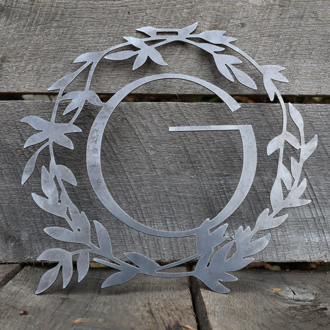 Custom Metal Monogram Retro Wreath