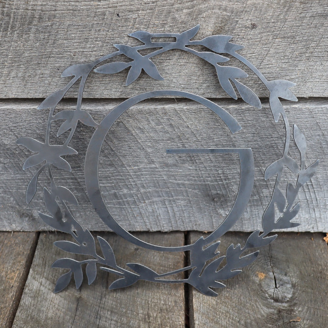 Custom Metal Monogram Retro Wreath