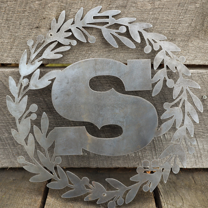 Custom Metal Monogram Holly Wreath