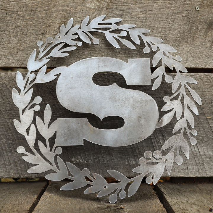 Custom Metal Monogram Holly Wreath