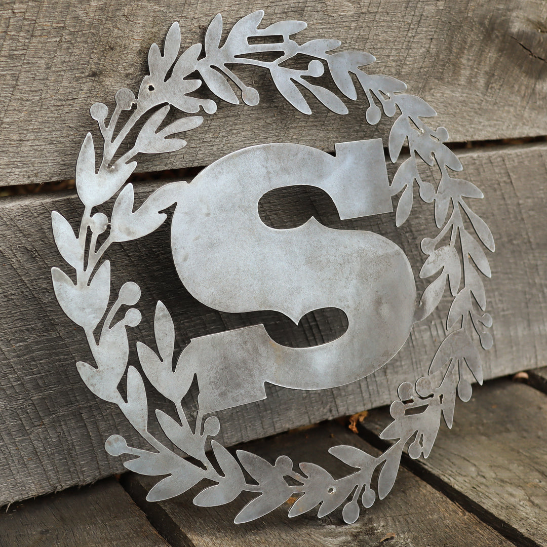Custom Metal Monogram Holly Wreath
