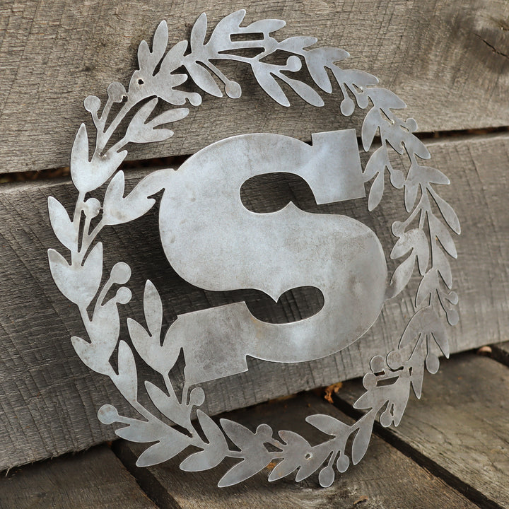 Custom Metal Monogram Holly Wreath