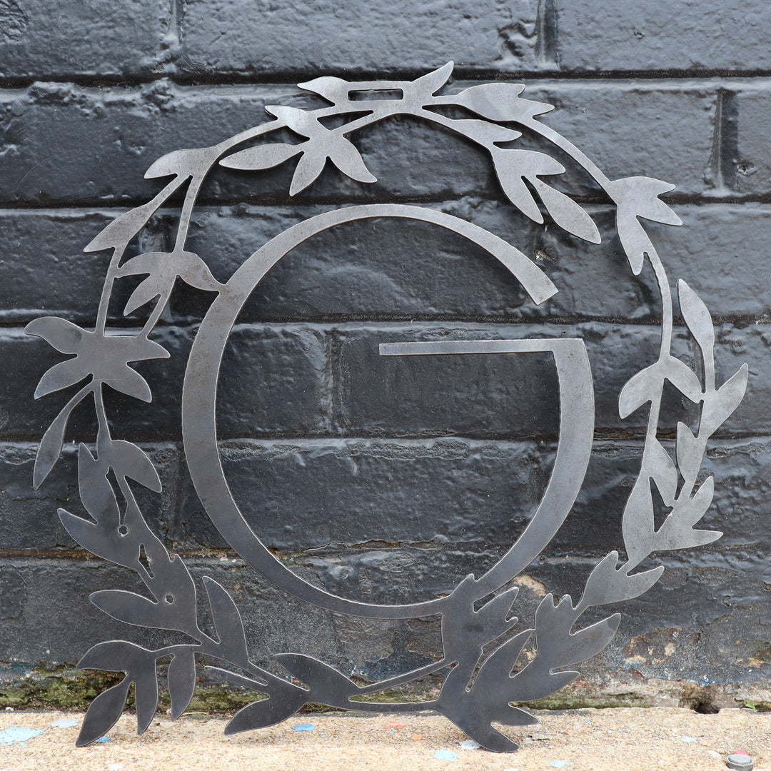 Custom Metal Monogram Retro Wreath