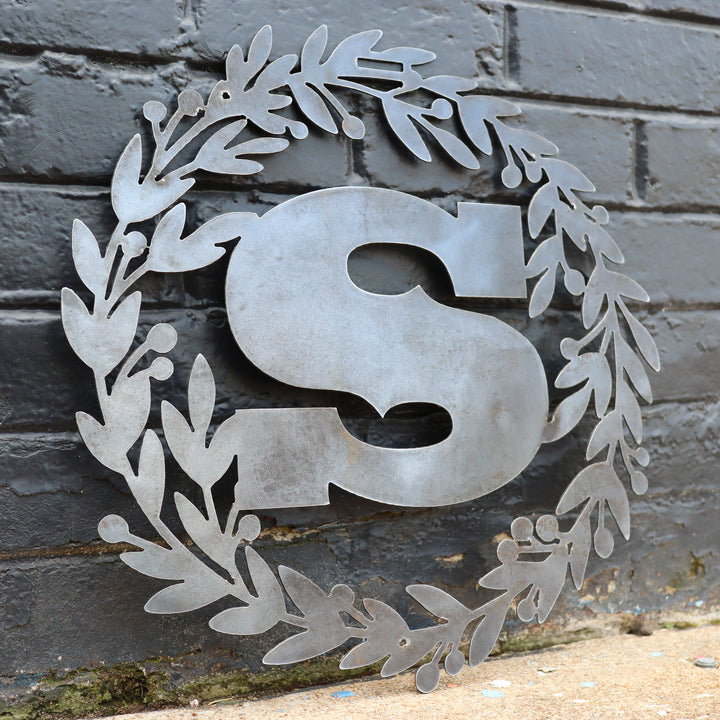 Custom Metal Monogram Holly Wreath
