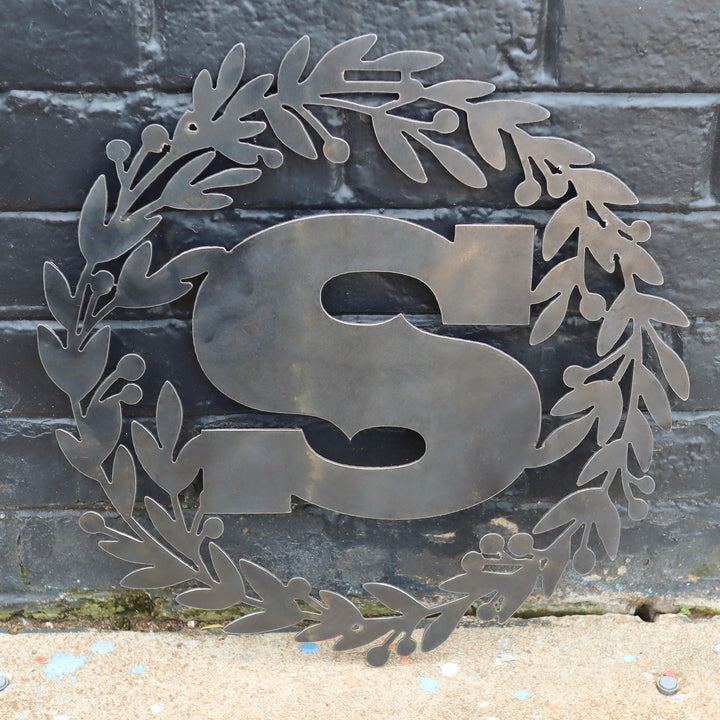 Custom Metal Monogram Holly Wreath