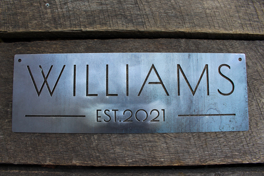 Custom Family Name and Date Sign - Modern Metal Home Decor - Elegant Metal Sign