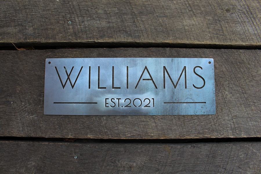 Custom Family Name and Date Sign - Modern Metal Home Decor - Elegant Metal Sign