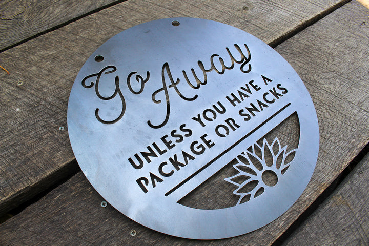 Go Away Porch Sign - Front Door Hanger - Metal Door Sign