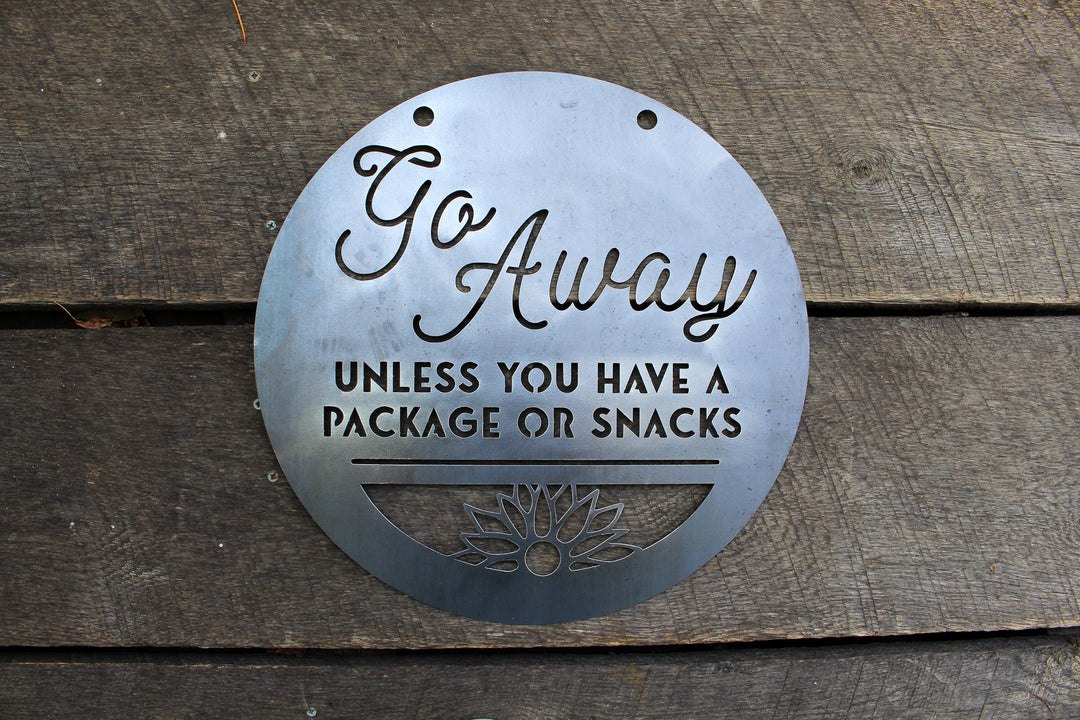 Go Away Porch Sign - Front Door Hanger - Metal Door Sign