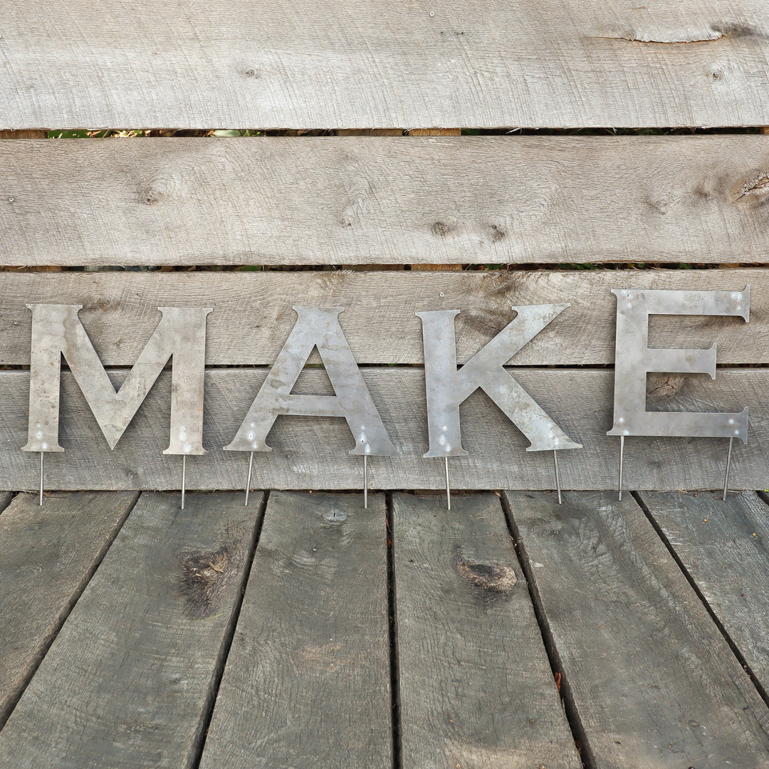 Raw Metal Letters Lawn Decor Modern Font with Garden Stakes