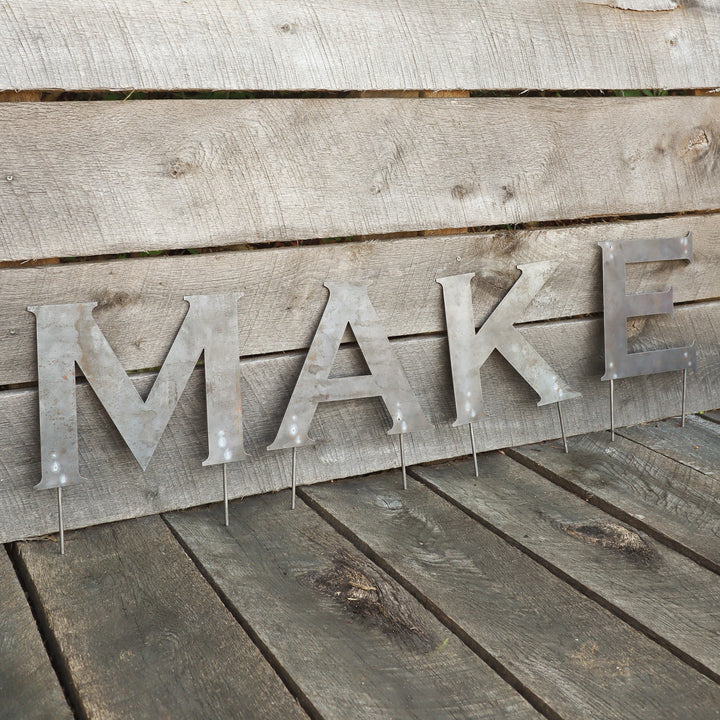 Raw Metal Letters Lawn Decor Modern Font with Garden Stakes