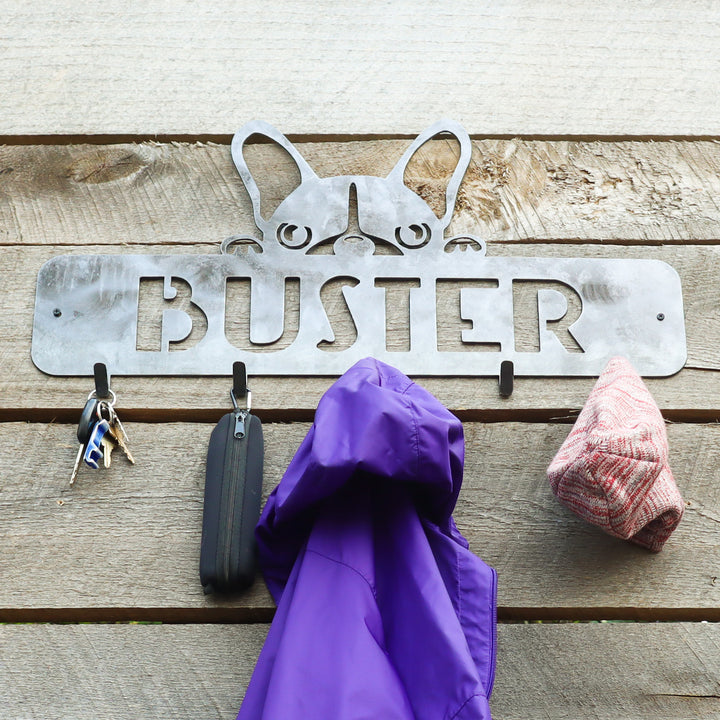 French Bulldog Coat Rack - Personalized Dog Leash Holder Hooks, Wall Mount Organization Decor, Personalized Home Decor