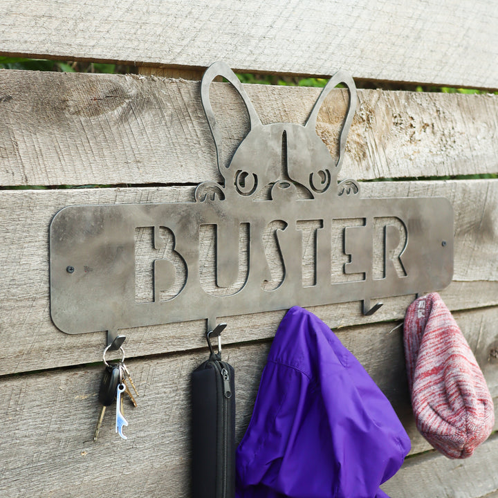 French Bulldog Coat Rack - Personalized Dog Leash Holder Hooks, Wall Mount Organization Decor, Personalized Home Decor