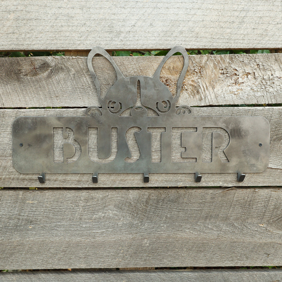 French Bulldog Coat Rack - Personalized Dog Leash Holder Hooks - Wall Mount Organization Decor