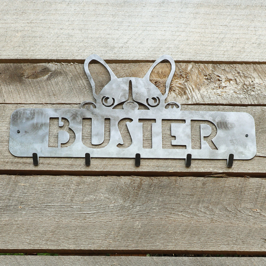 French Bulldog Coat Rack - Personalized Dog Leash Holder Hooks - Wall Mount Organization Decor