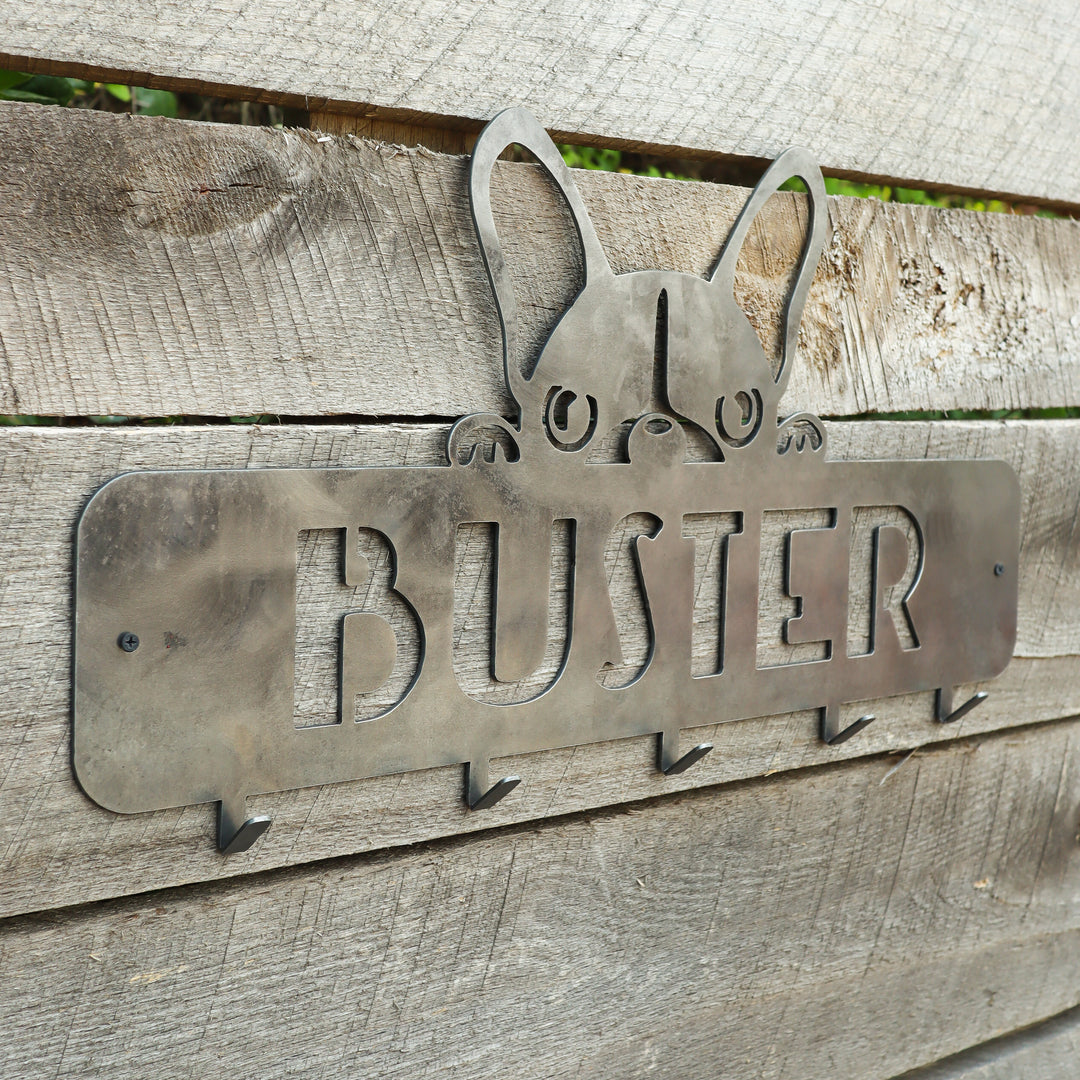 French Bulldog Coat Rack - Personalized Dog Leash Holder Hooks, Wall Mount Organization Decor, Personalized Home Decor
