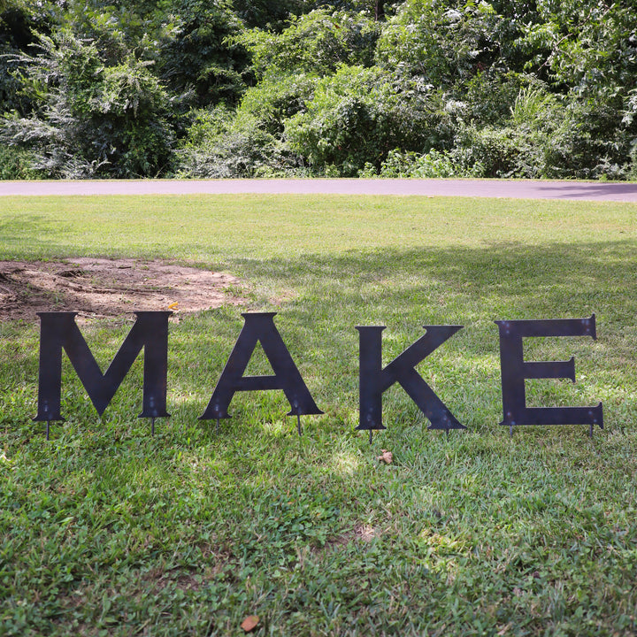 Raw Metal Letters Lawn Decor Modern Font with Garden Stakes