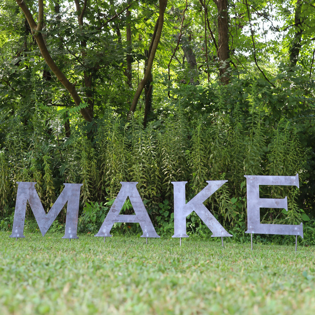 Raw Metal Letters Lawn Decor Modern Font with Garden Stakes